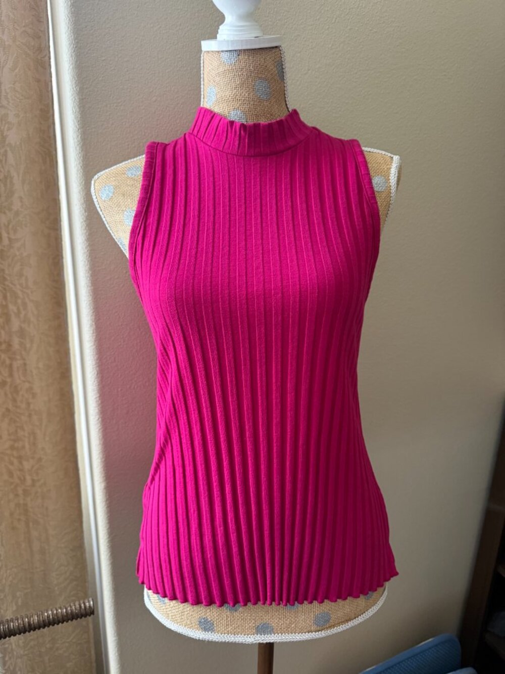 Mock Neck Ribbed Tank Top | Hot Pink| size M | A New Day